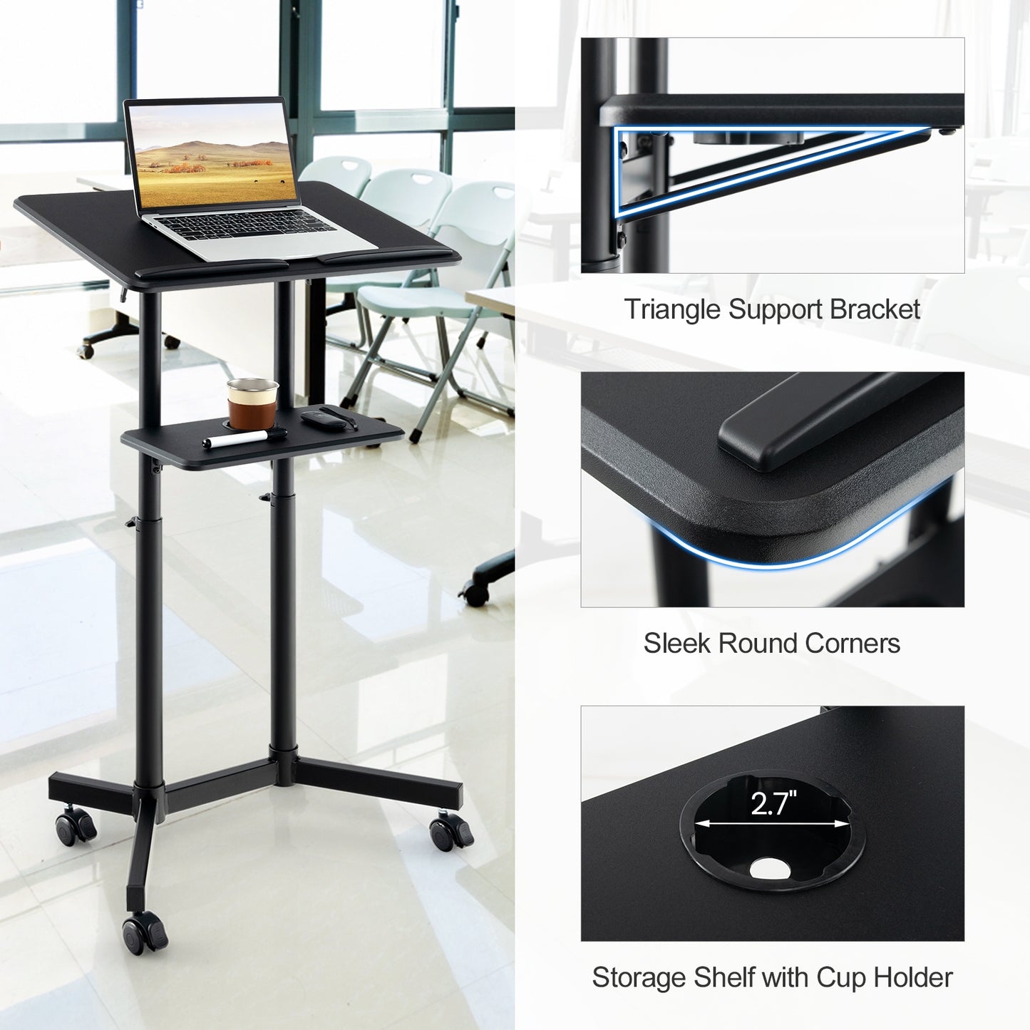 Mobile Lectern Podium, Height Adjustable Rolling Laptop Cart, Black Laptop Tables & Printer Stands at Gallery Canada