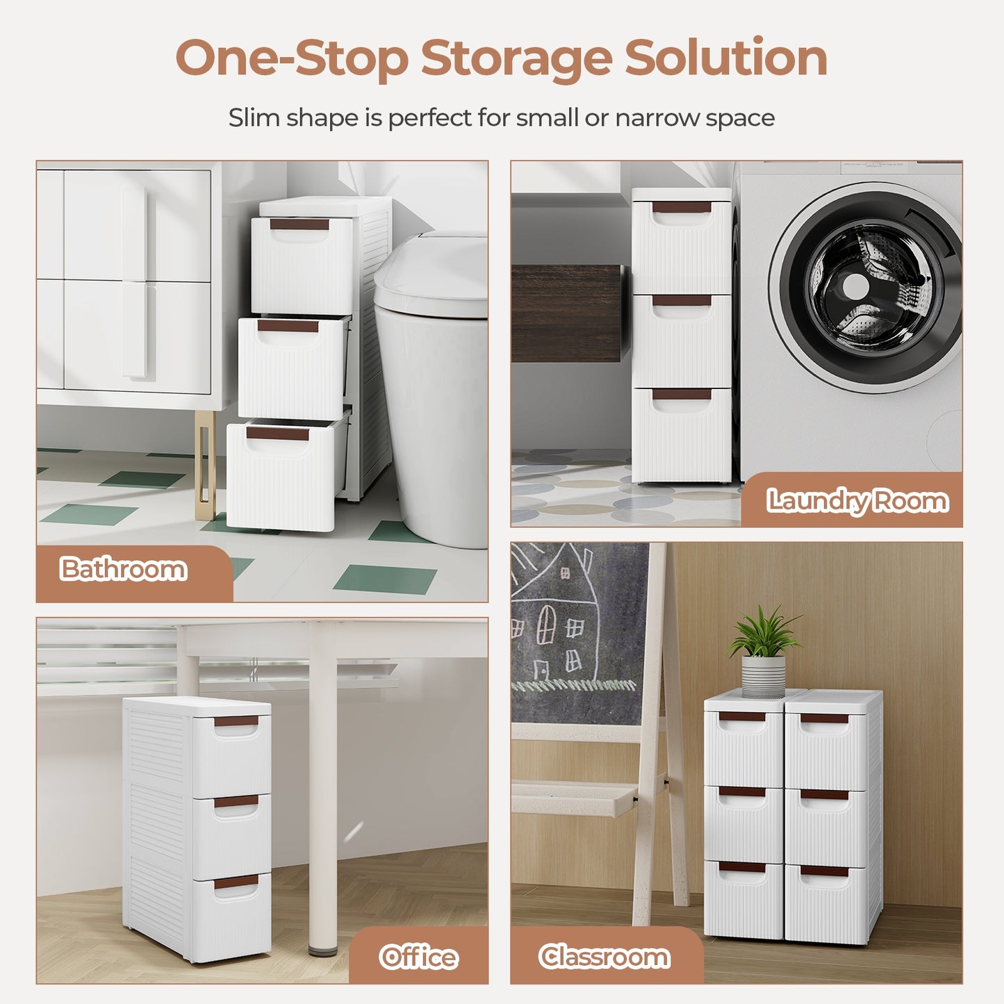 3-Drawer Rolling Organizer Unit, Narrow Storage Cabinet, White Dressers & Chests at Gallery Canada