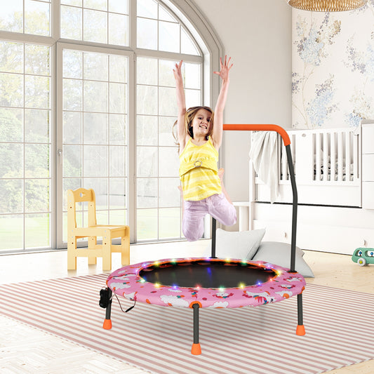 36 Inch Mini Trampoline With LED Lights, Bluetooth Speaker, Pink Trampolines Pink at Gallery Canada