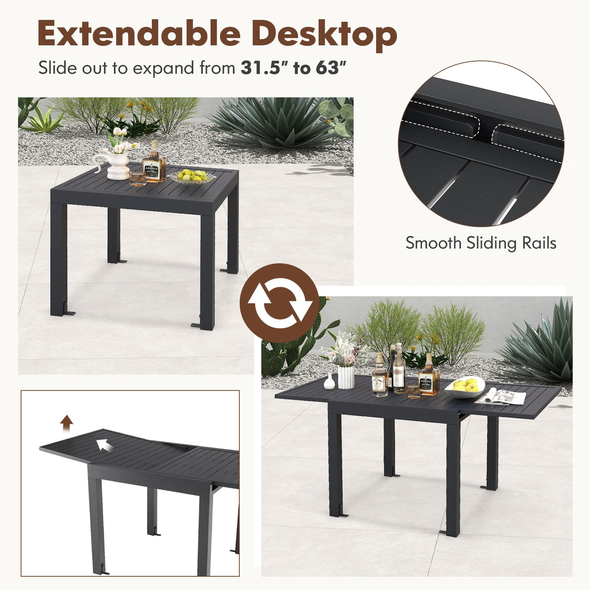 Extendable Aluminum Outdoor Dining Table Set With 4 Stackable Chairs Patio Dining Sets at Gallery Canada
