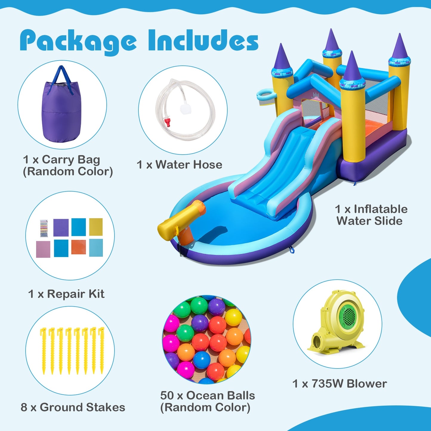 6-in-1 Inflatable Kids Water Park, 735W Blower Bounce House at Gallery Canada