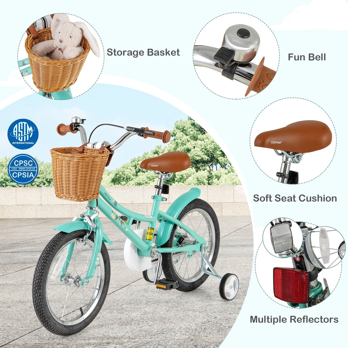 16 Inch Kids Bike With Training Wheels, Ages 4-7 Years, Green Kids Bike at Gallery Canada