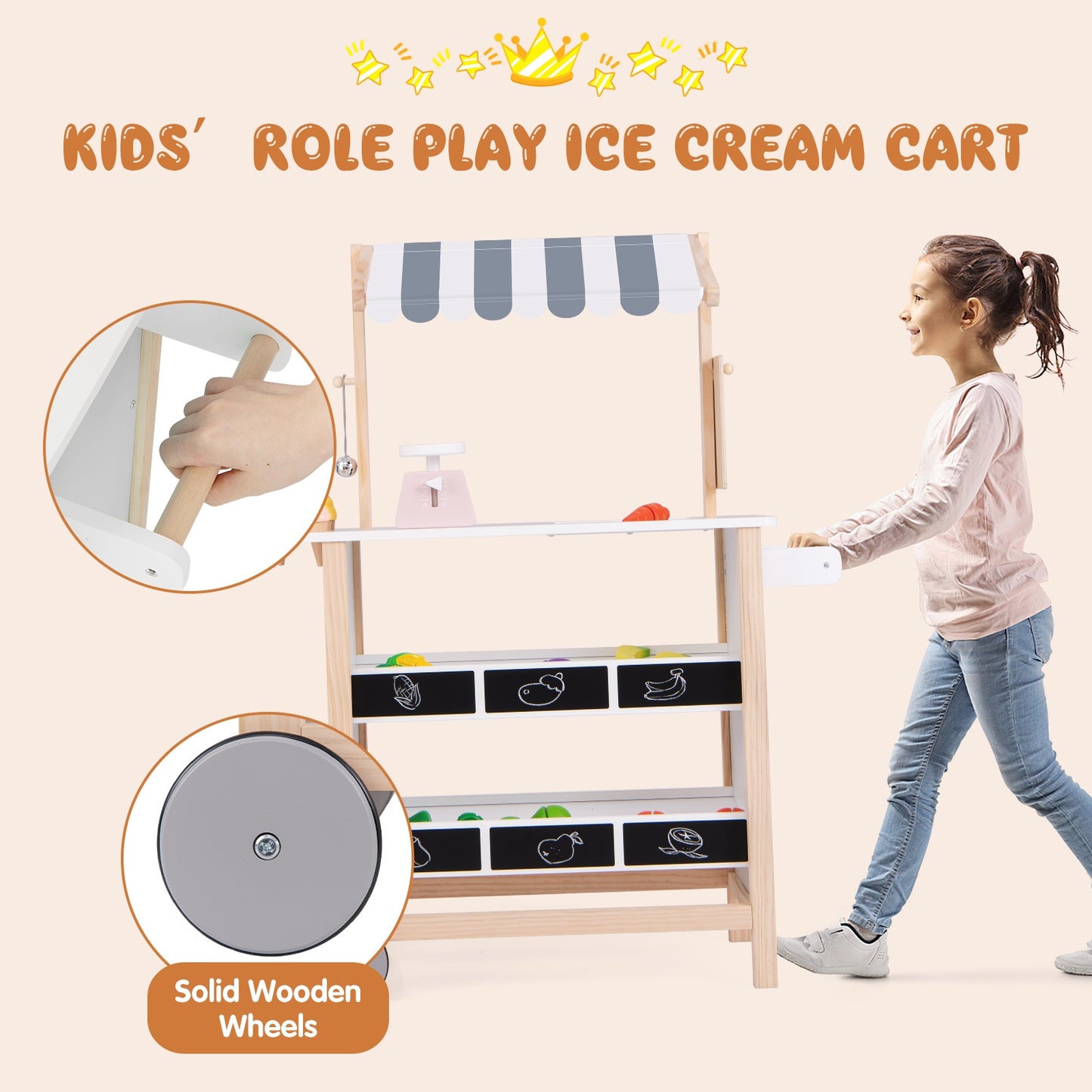 Kids Wooden Ice Cream Cart With Chalkboard And Storage, Over 3 Years Old, White Play Kitchen Sets at Gallery Canada