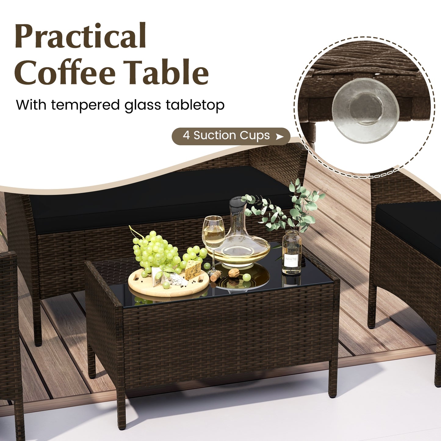 4 Piece Patio Rattan Conversation Set, Black Patio Conversation Sets at Gallery Canada