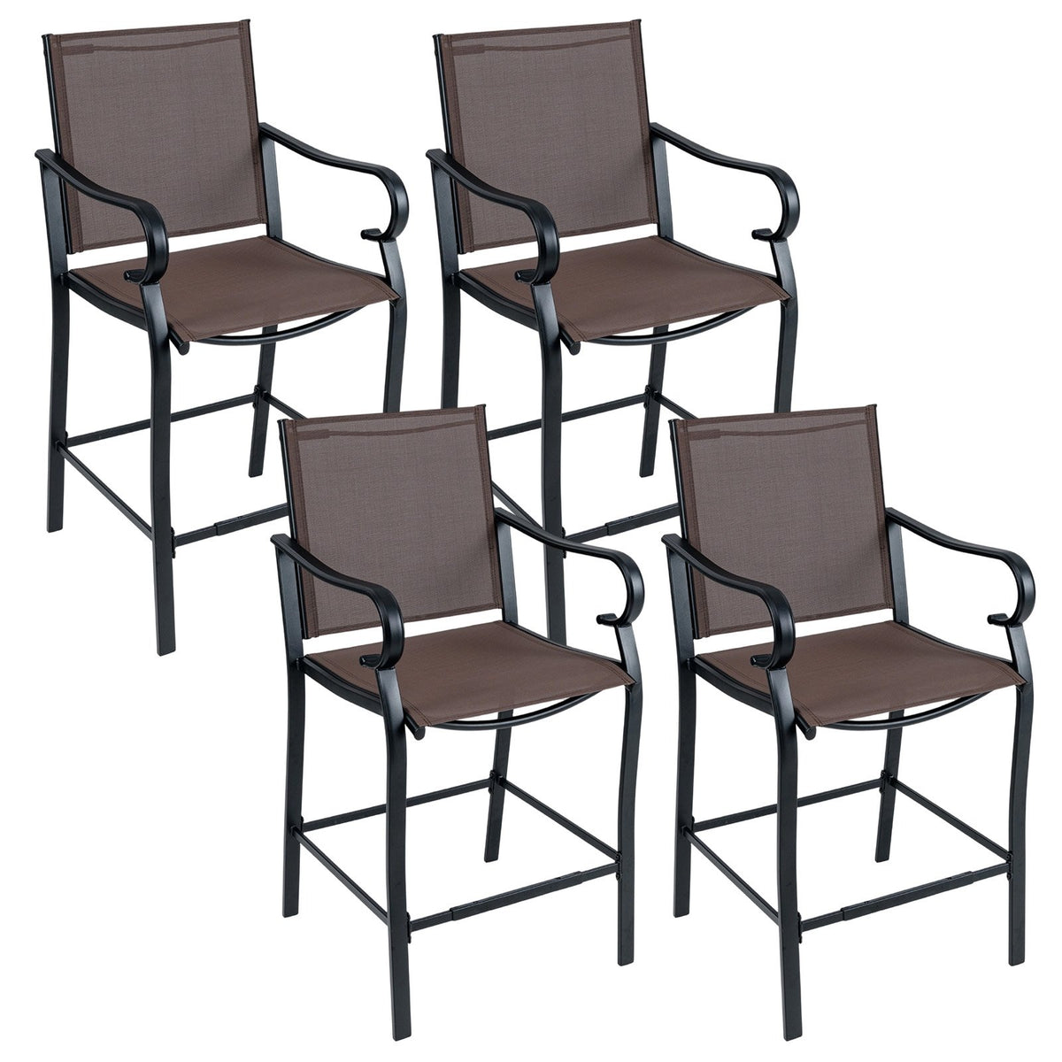 Outdoor Counter Height Bar Stools, Set of 4, Breathable Mesh Fabric, Brown Patio Bar Furniture Brown at Gallery Canada