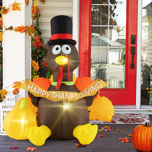 5 FT Inflatable Turkey With Pumpkin, LED Lights, Multicolor Thanksgiving Multicolor at Gallery Canada