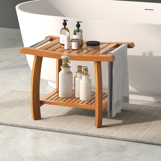 2-Tier Teak Wood Shower Bench, With Curved Seat, Natural Bath Safety Natural at Gallery Canada