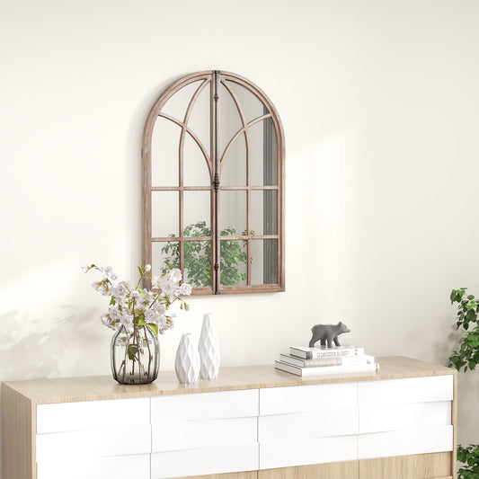 Arched Window Pane Mirror, Wall Mounted, Natural Wall Mirrors Natural at Gallery Canada