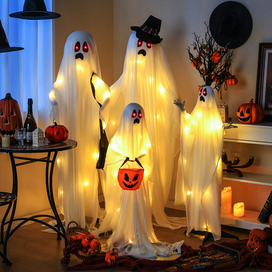 4 PCS Halloween Ghost Family, Cloth, And Warm White LED Lights, White, Red Halloween White at Gallery Canada