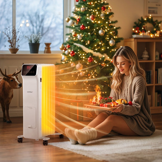 1500W Oil Filled Radiator Heater, Remote Control, 3 Modes, 24H Timer, White Space Heaters White at Gallery Canada
