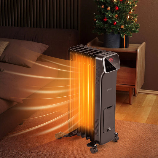 1500W Oil Filled Radiator Heater, Remote Control, 3 Modes, 24H Timer, Black Space Heaters Black at Gallery Canada