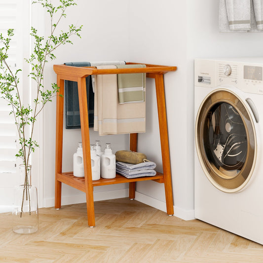 Freestanding Towel Rack With Storage Shelf, Natural Towel Racks Natural at Gallery Canada