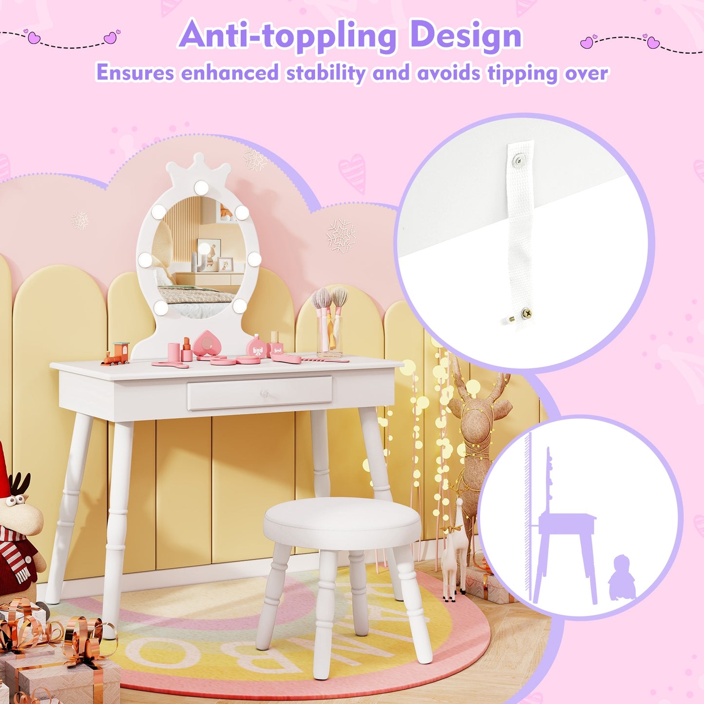 Kids Vanity Set With Lighted Mirror, Adjustable Brightness, Large Drawer, White Kids Vanities at Gallery Canada