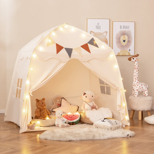 Kids Play Tent Bed Tent With String Lights, Extra Large, Beige Play Tents & Playhouse Beige at Gallery Canada