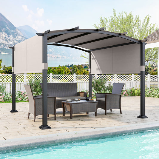 10 x 10 ft Outdoor Pergola, Modern Arched Patio Shelter, Gray Gazebos Gray at Gallery Canada