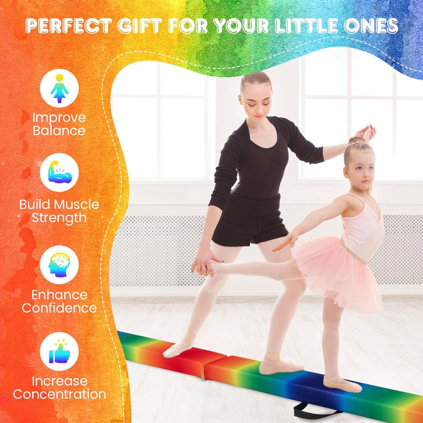 Folding Balance Beam, Solid Wood Base, Anti-Slip Bottom, Multicolor Toy Sports at Gallery Canada