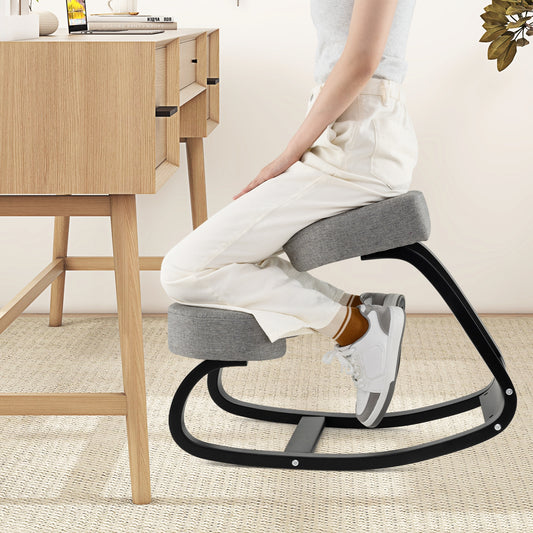 Wooden Ergonomic Rocking Kneeling Chair, Padded Cushion, Grey Ergonomic Chairs Gray at Gallery Canada