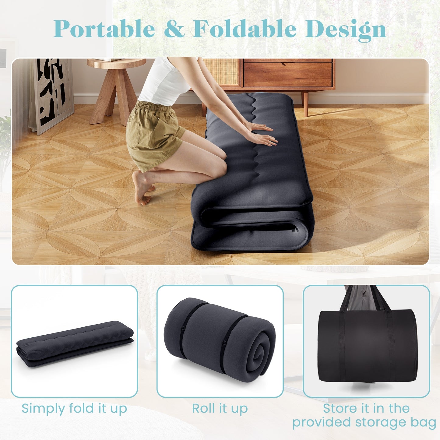 Futon Mattress With Washable Cover, Foldable Mat, King Size, Black Mattresses at Gallery Canada