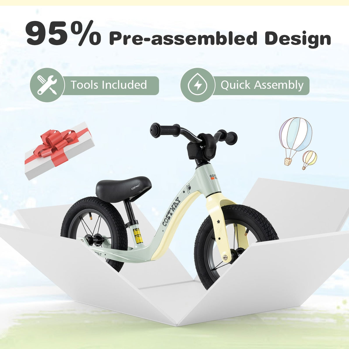 12-Inch Balance Bike, Adjustable Seat, Rotatable Handlebar, Green Balance Bikes at Gallery Canada