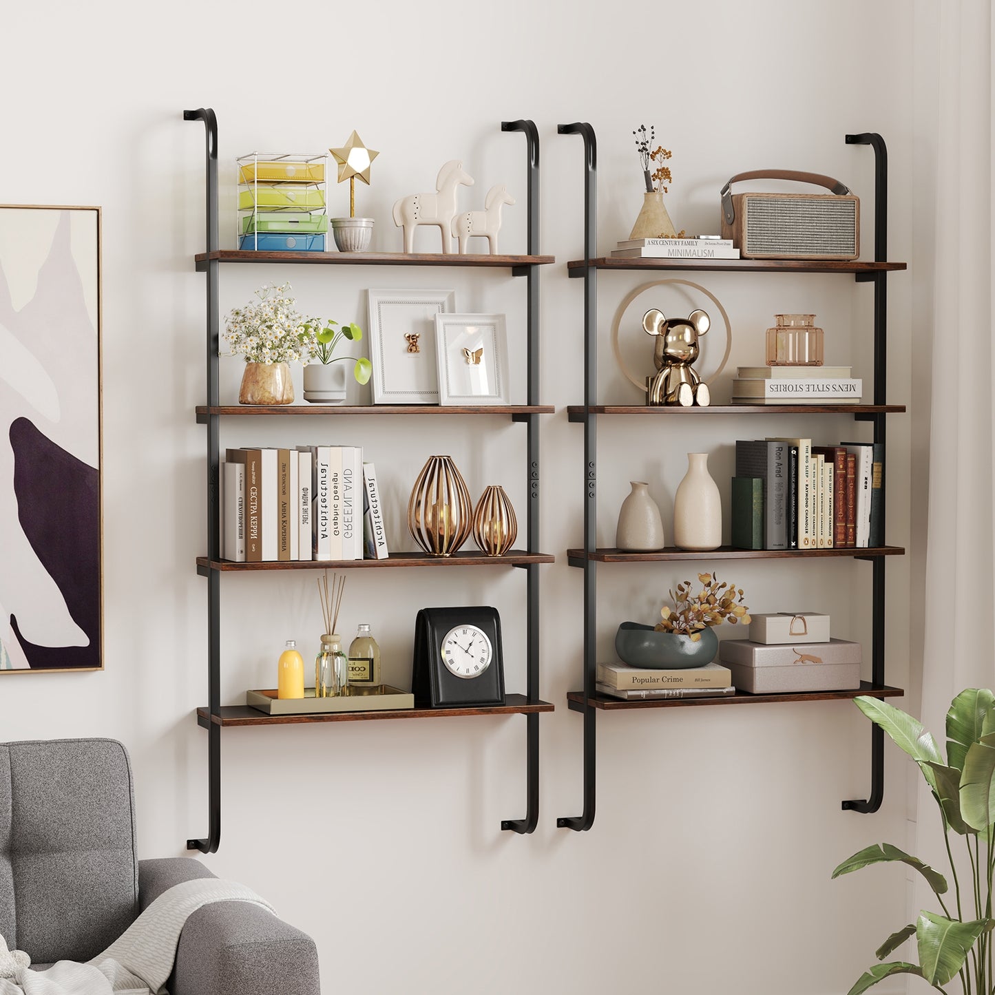 4-Tier Industrial Pipe Shelving, Metal Frame, Rustic Brown Bookcases at Gallery Canada