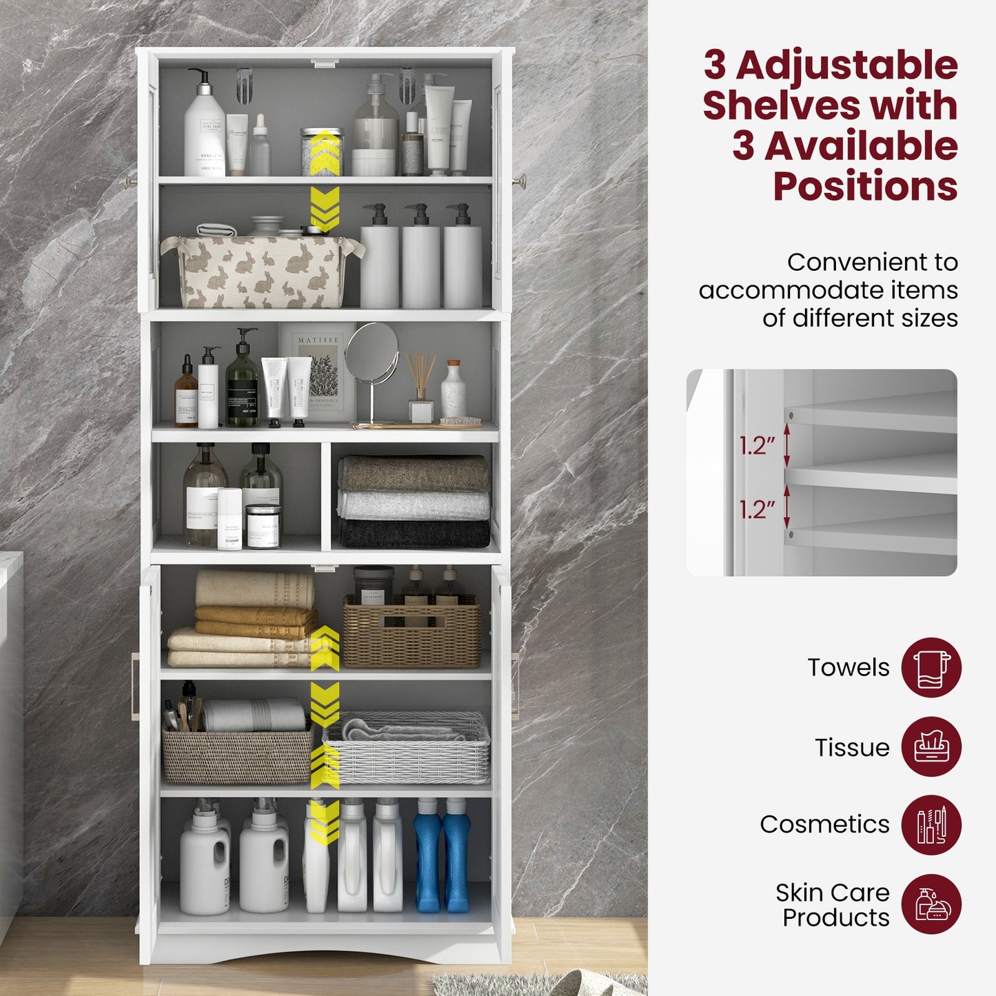 Tall Bathroom Cabinet, Large Floor Storage, Acrylic Doors, 3 Cubes, White Floor Cabinets at Gallery Canada