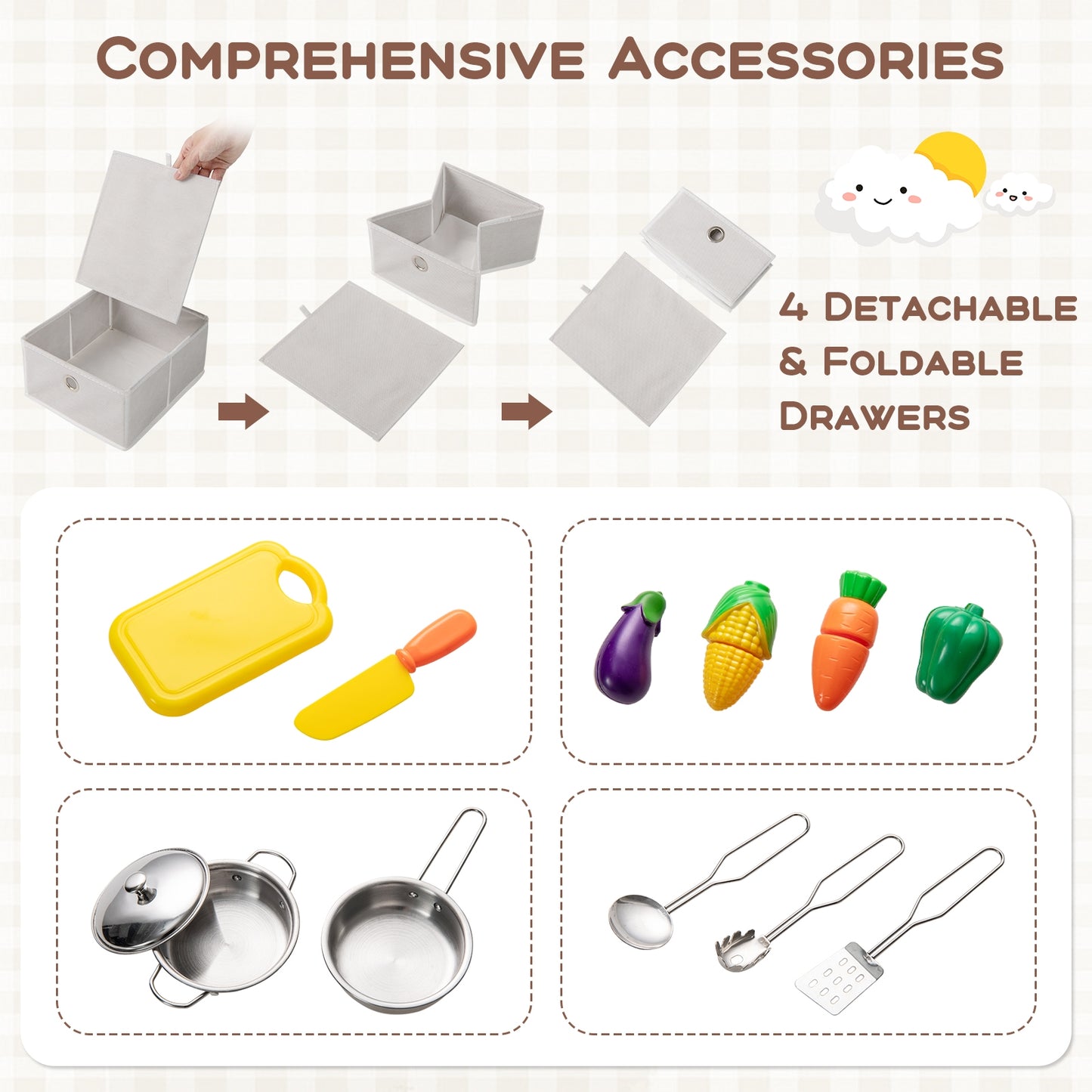 Kids Kitchen Playset With Cooking Accessories, Toy Cuttable Veggies, White Play Kitchen Sets at Gallery Canada
