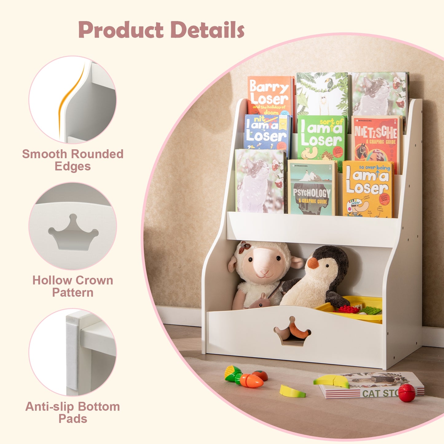 4-Tier Kids Bookshelf With Shelves, Compartment, White Kids Storage at Gallery Canada