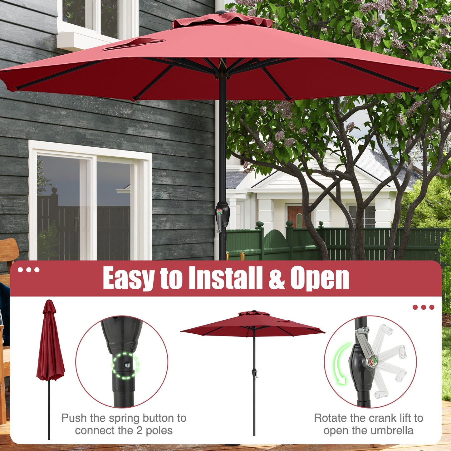 Outdoor Heavy Duty Market Umbrella, Crank Handle, 8 Ribs, Red Outdoor Umbrellas at Gallery Canada