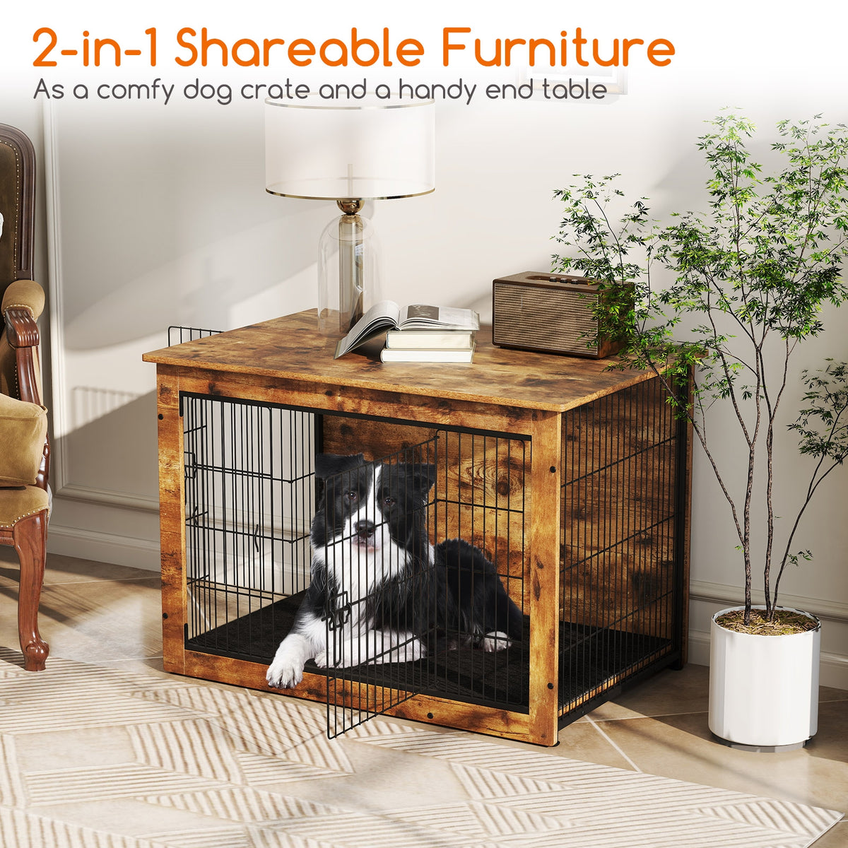 Dog Crate Furniture With Cushion, Double Doors, 37 Inches Dog Kennels at Gallery Canada