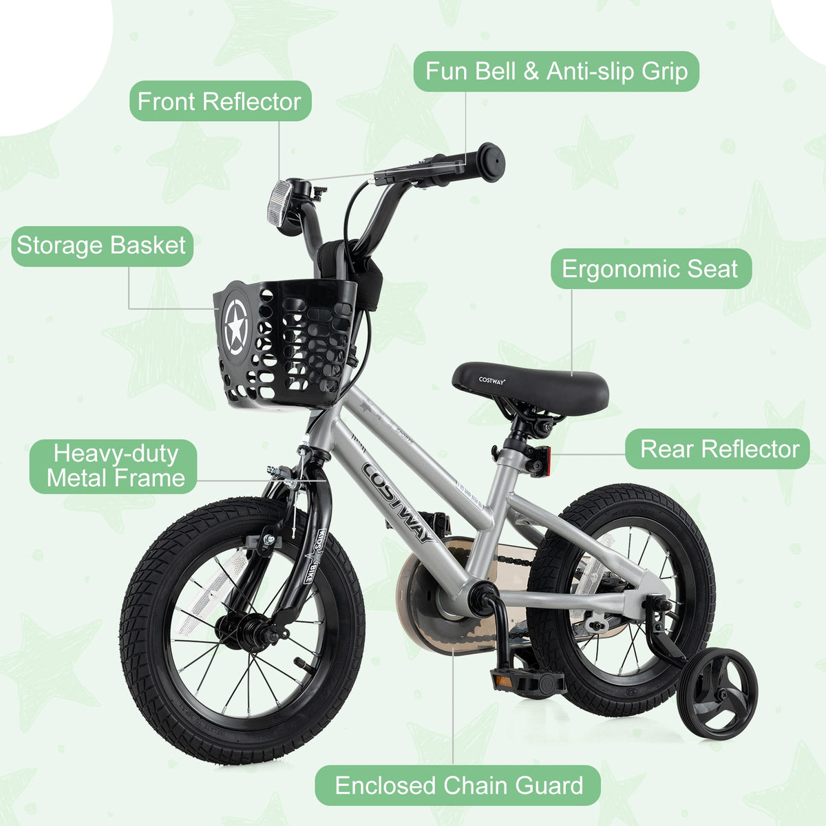 14 Inch Kids Bike, Adjustable, Transparent Chain Cover, 4-5 Years, Silver Kids Bike at Gallery Canada