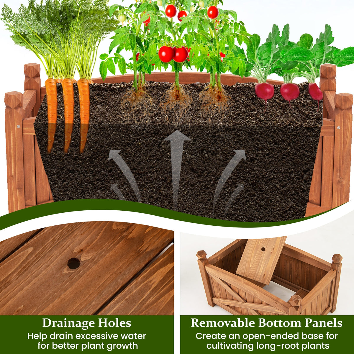 Wooden Raised Garden Bed, Drainage Holes, Patio Garden-L, Natural Raised Garden Beds at Gallery Canada