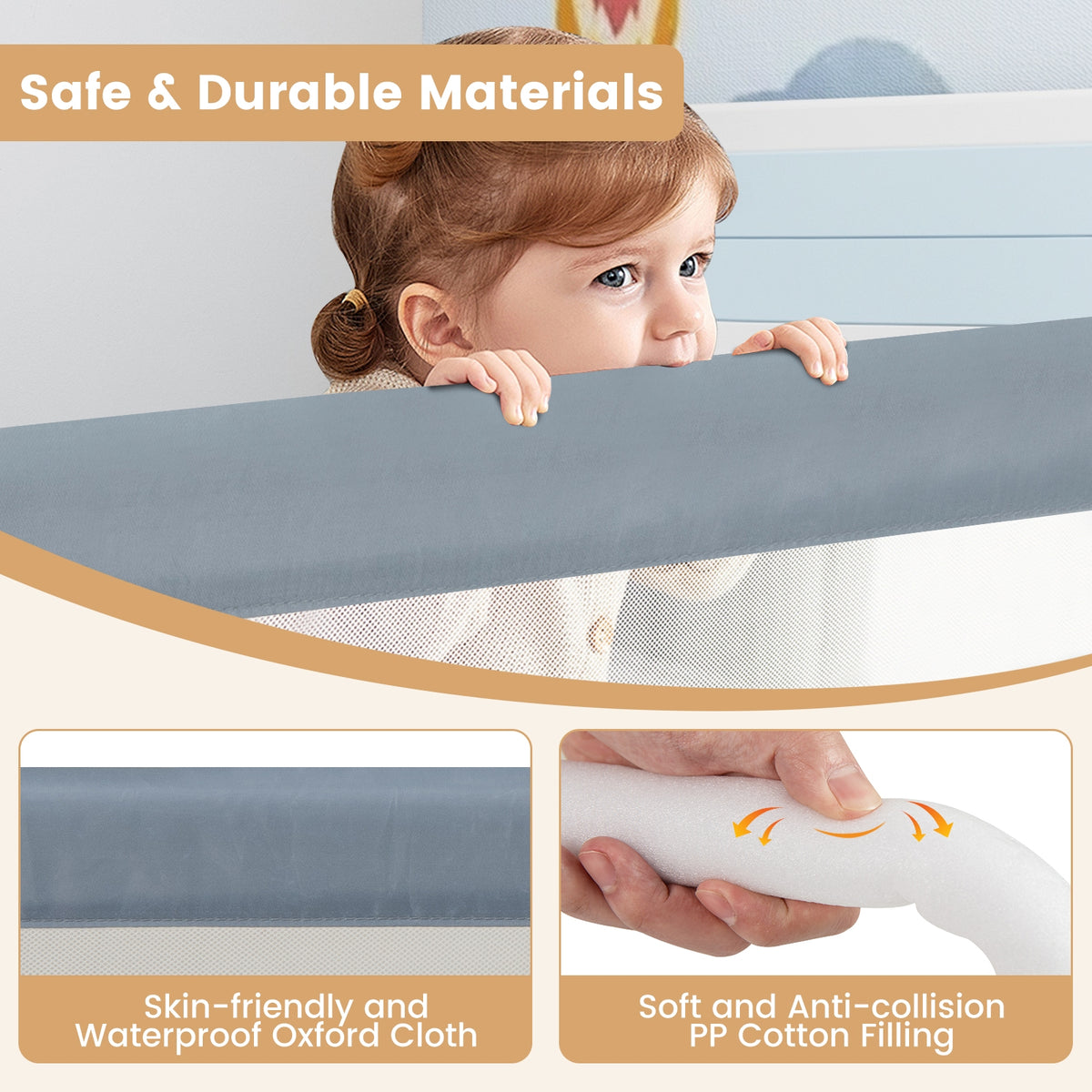 71-Inch Foldable Bed Rail, Adjustable Safety Strap, Gray Bed Rails at Gallery Canada