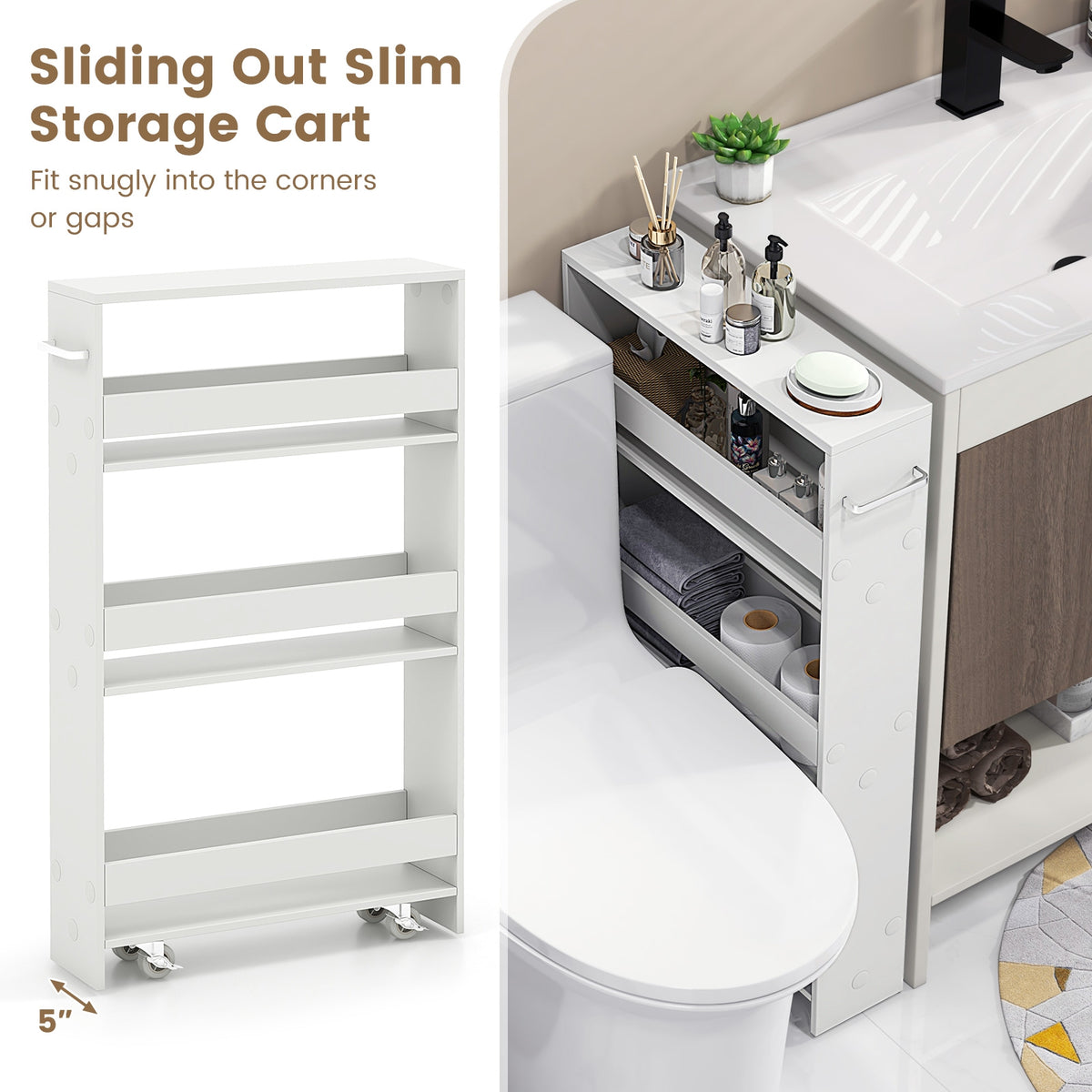Narrow Mobile Serving Cart With Open Shelves, Off White Kitchen Islands & Carts at Gallery Canada