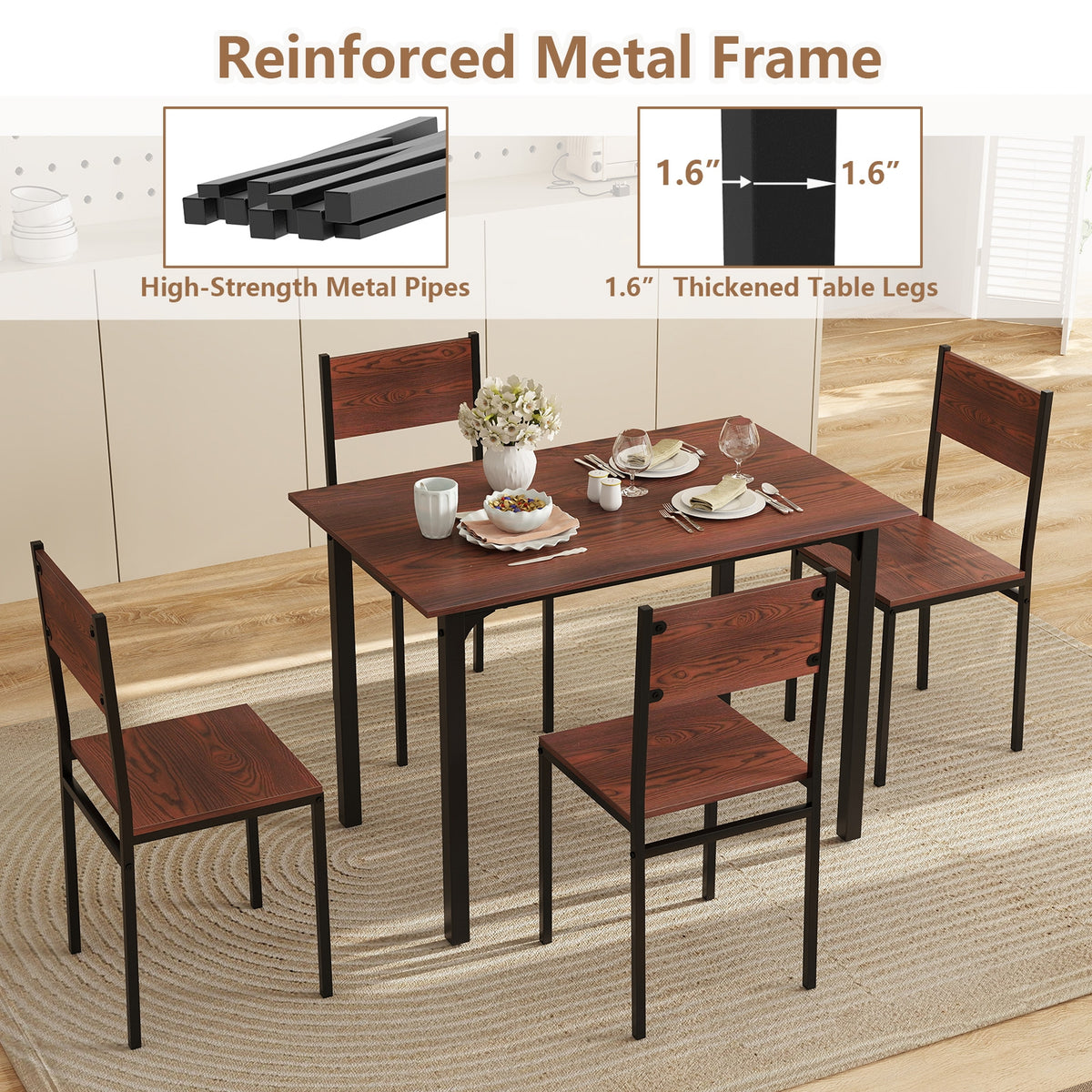 Industrial Dining Table Set, 5 Piece, Walnut, For 4 Dining Room Sets at Gallery Canada