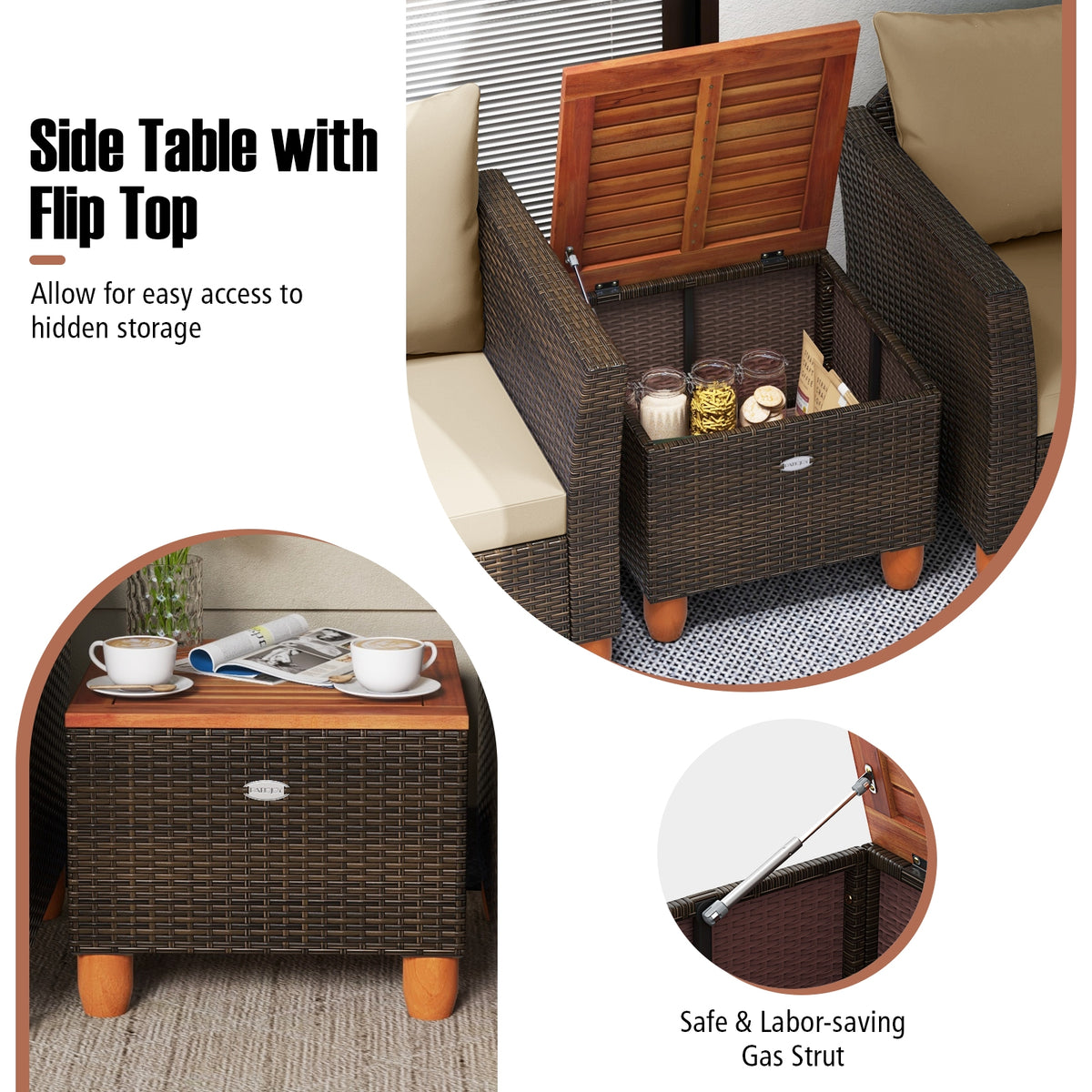 3-Piece Patio Furniture Set With Cushions, Acacia Wood Coffee Table, Beige Patio Conversation Sets at Gallery Canada