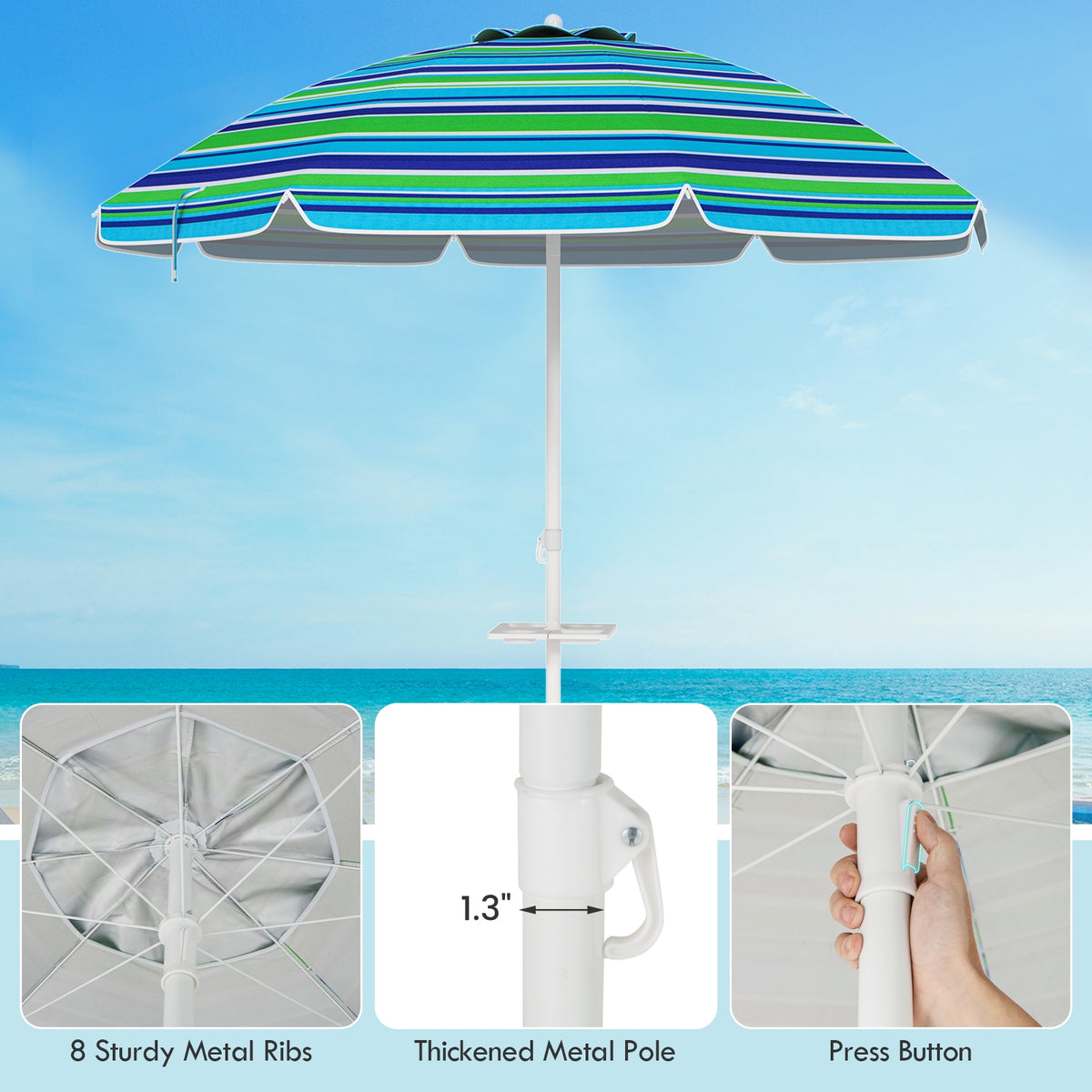 7.2 Feet Portable Outdoor Beach Umbrella, With Sand Anchor, Green Outdoor Umbrellas at Gallery Canada