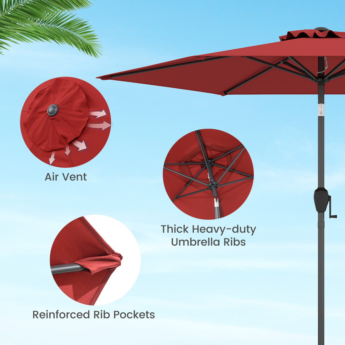 7.5 Feet Outdoor Patio Market Umbrella, Push Button Tilt, Burgundy Outdoor Umbrellas at Gallery Canada