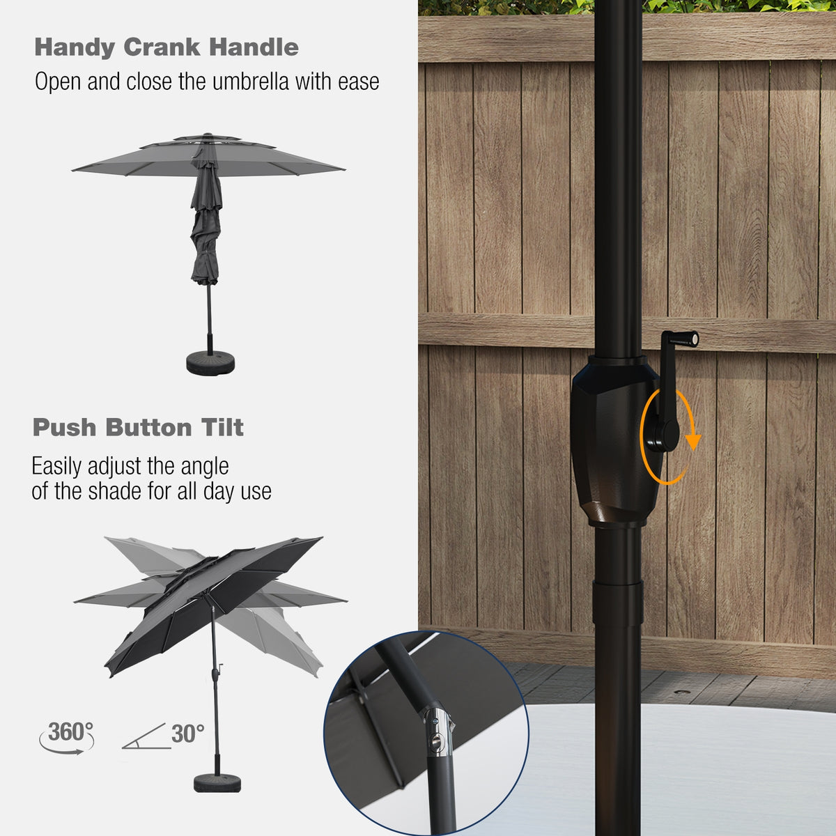 10 ft 3-Tier Vented Patio Umbrella, Push Button Tilt, Gray Outdoor Umbrellas at Gallery Canada