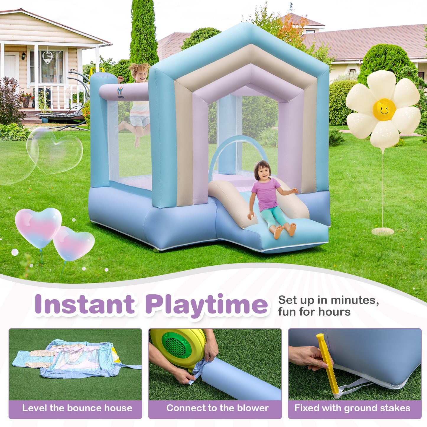 Kids Bounce House With Slide, Basketball Rim, 480W Blower, Multicolor Bounce House at Gallery Canada