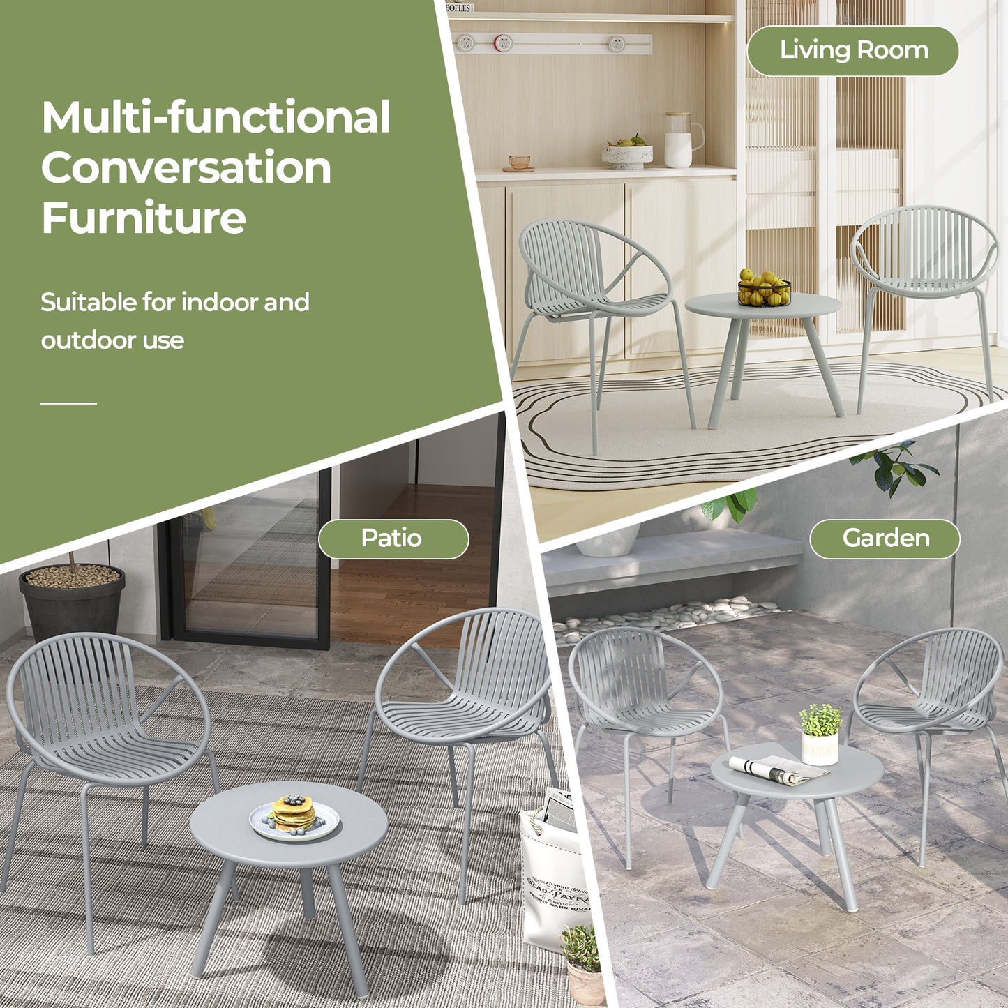 All Weather PP Patio Conversation Set, Round Coffee Table, 2 Chairs, Gray Patio Conversation Sets at Gallery Canada