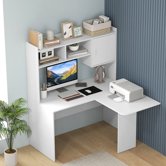 L-Shaped Corner Computer Desk, With Storage Hutch And Cabinet, White Computer Desks White at Gallery Canada