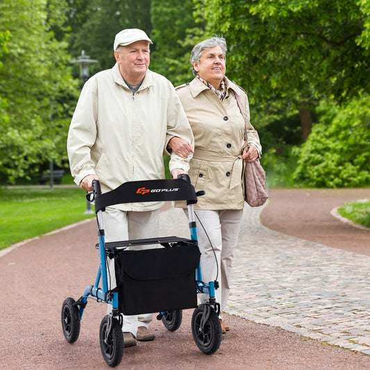 Foldable Rollator Walker With Seat, Height Adjustable, Blue Walkers & Rollators Blue at Gallery Canada