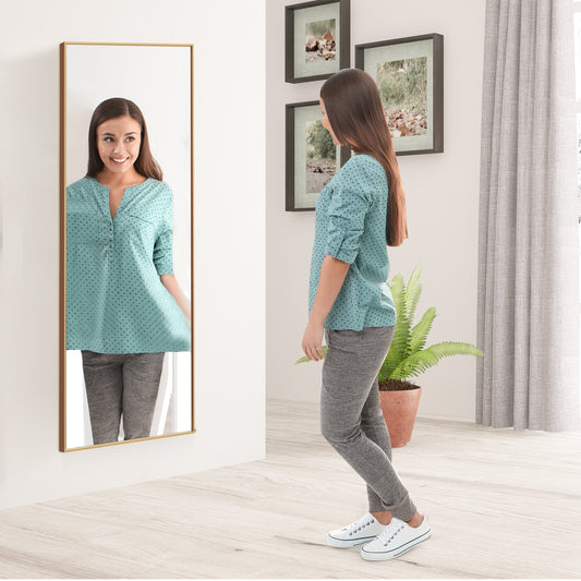 59 Inch Full Length Mirror, Large Rectangle Bedroom Mirror, Golden Wall Mirrors Golden at Gallery Canada