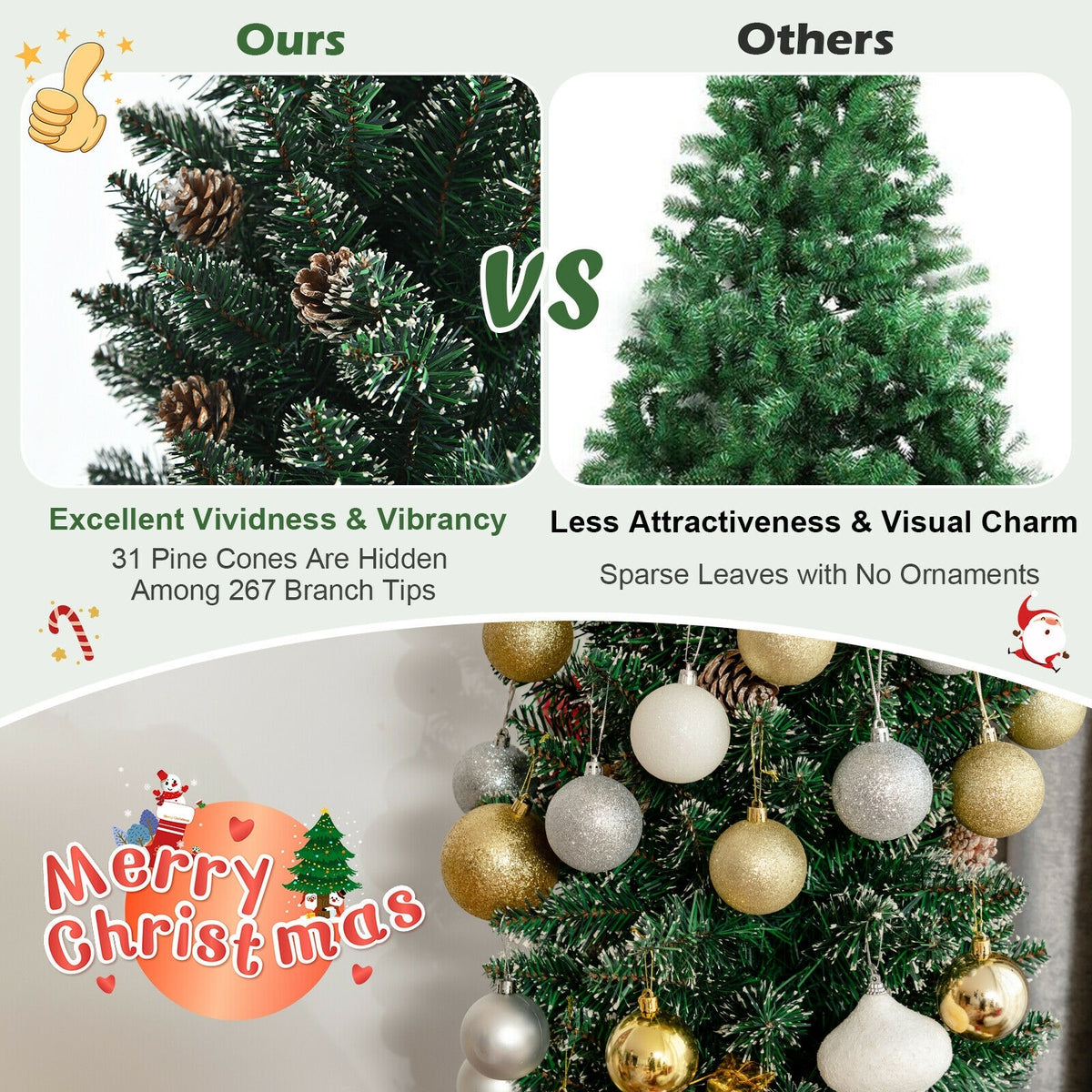 Artificial Pencil Christmas Tree, Pine Cones, 6 ft, Green Christmas Tree at Gallery Canada