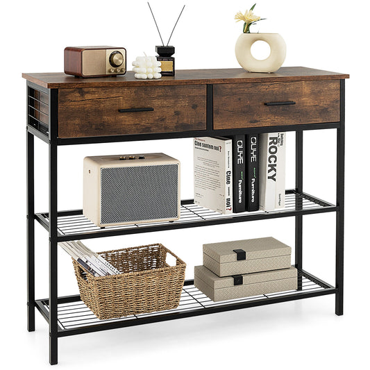 39.5 Inch Entryway Table, 2 Drawers, 2-Tier Shelves, Rustic Brown Console Tables Rustic Brown at Gallery Canada
