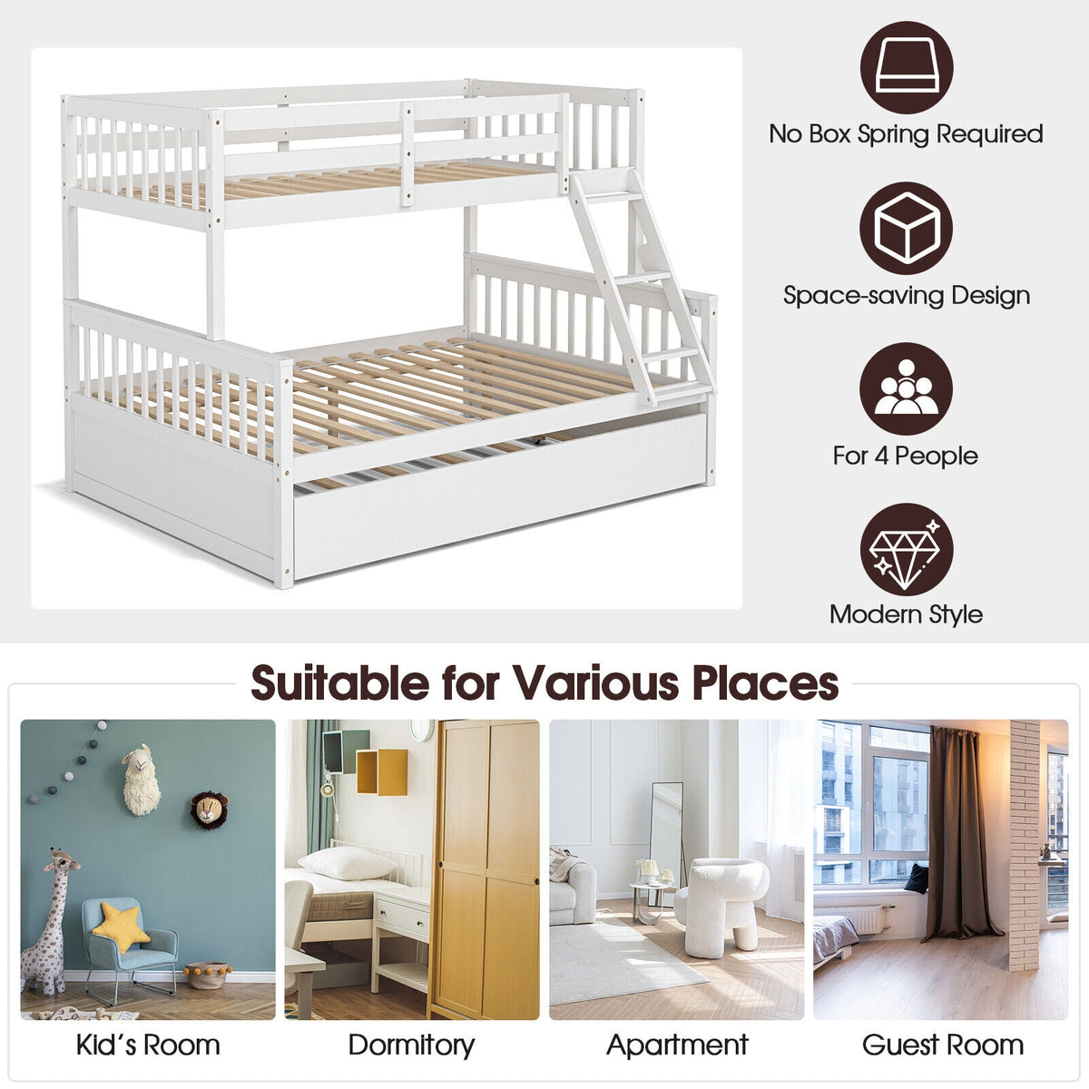 Twin Over Full Bunk Bed With Trundle, White Bunk Bed Frame at Gallery Canada