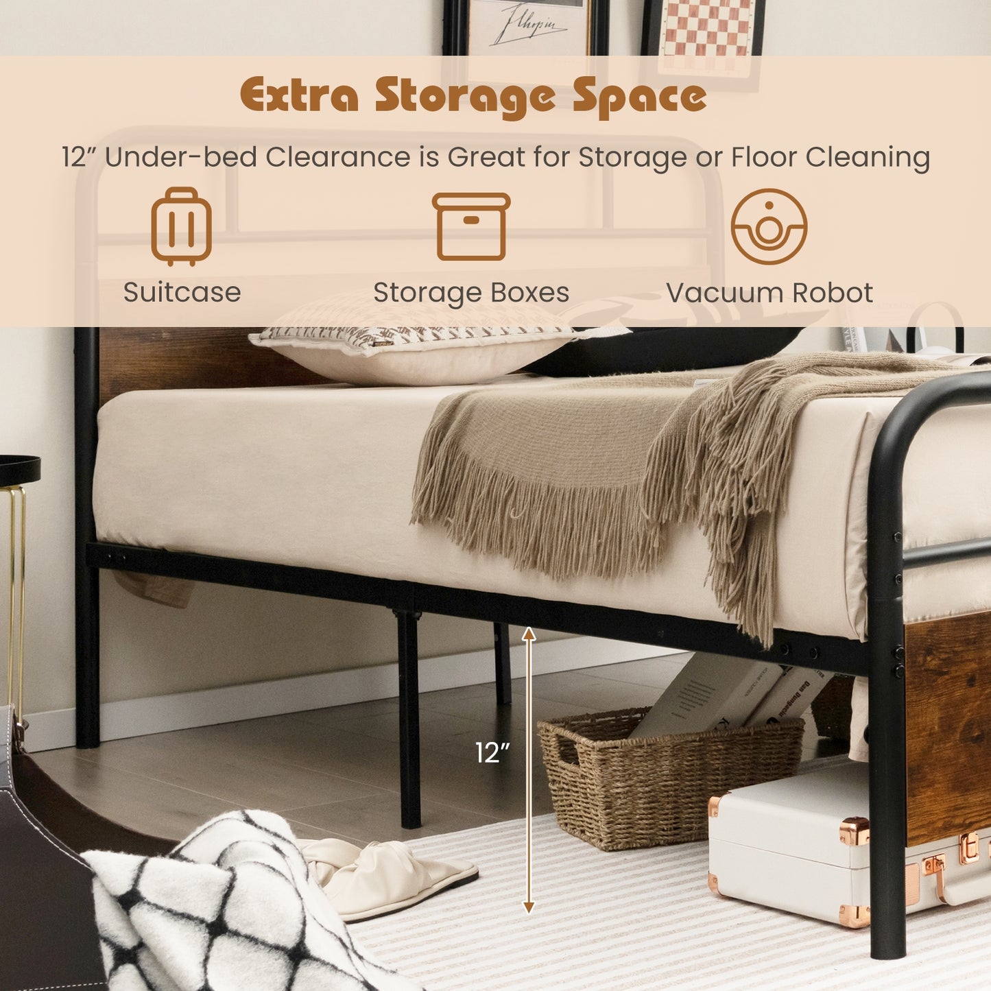 Twin Size Bed Frame With Industrial Headboard, Black Simple Bed Frame at Gallery Canada