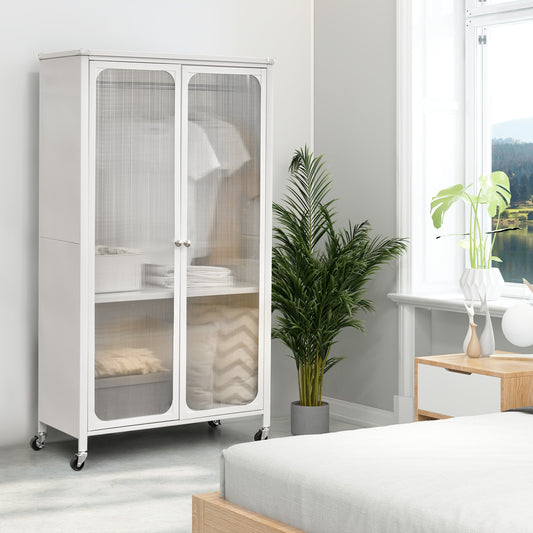 Rolling Storage Armoire Closet, Hanging Rod, Adjustable Shelf, White Clothing & Closet Storage White at Gallery Canada