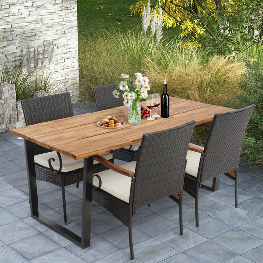 5 Pieces Patio Rattan Dining Set with Umbrella Hole for Poolside Backyard, Multicolor Patio Dining Sets at Gallery Canada