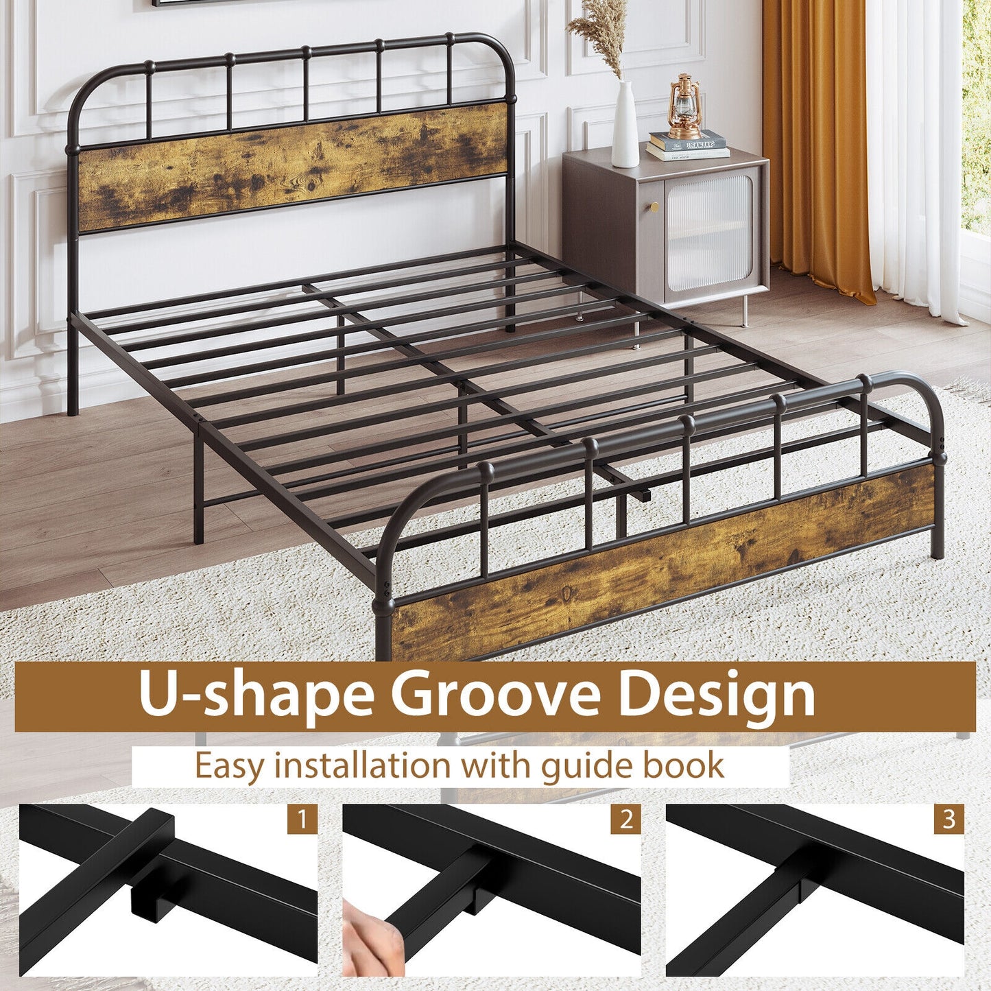 Queen Size Metal Platform Bed Frame, Black Simple Bed Frame at Gallery Canada
